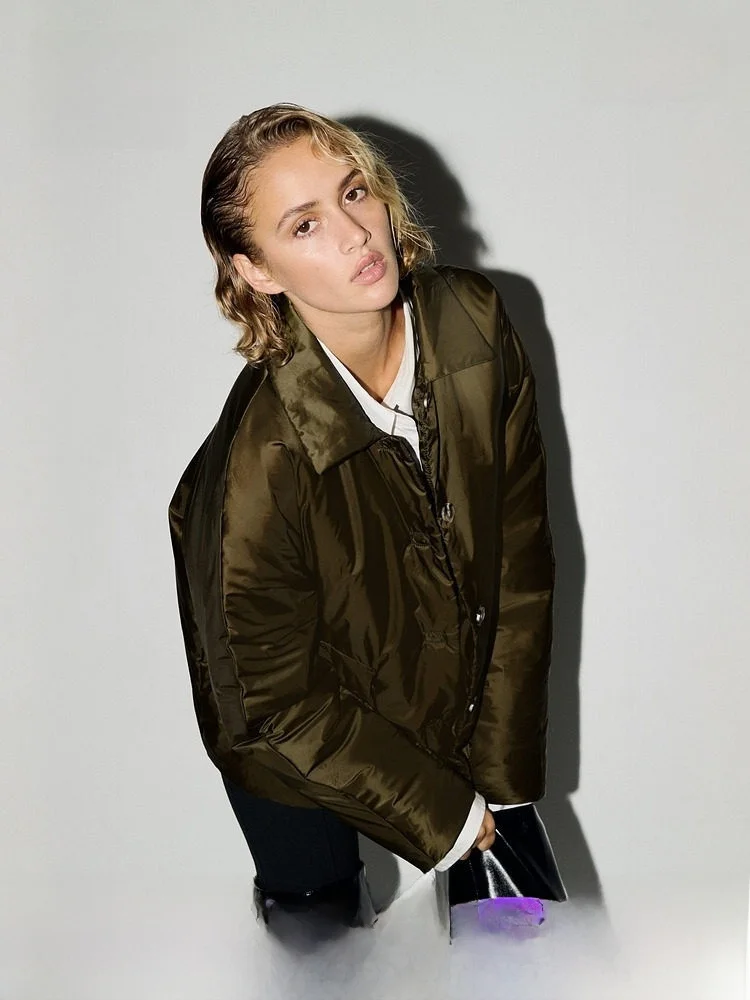 

Женское хлопковое пальто H&M, зимнее, из глянцевой тканой ткани, на одной пуговице, верхняя одежда, 100% полиэстер