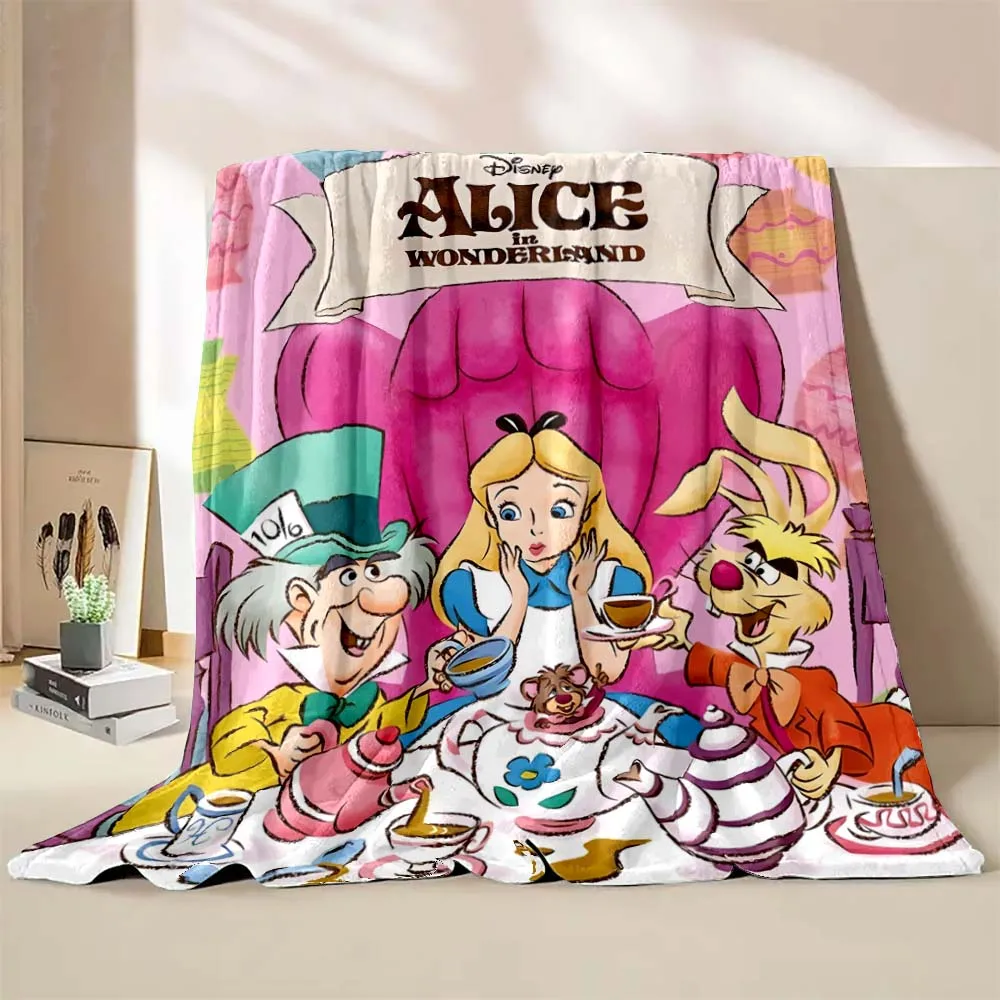 Disney Alice in Wonderland Cartoon Soft Flannel Fluffy Throw Camping Blanket for Children Sofa Throw Thin Blanket Fashion Gift