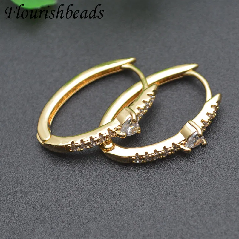 

New Design Nickel Free Paved CZ Beads Fashion Girl Jewelry Gold Color Oval Earrings Hoop Hooks for Party