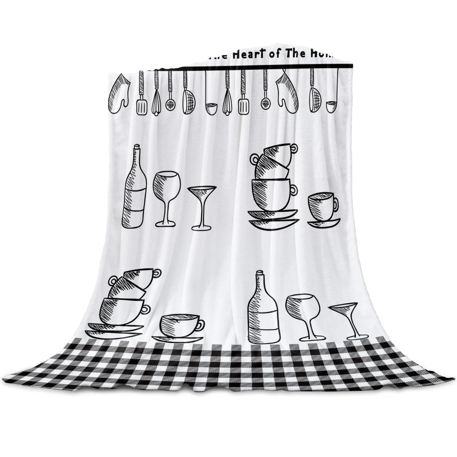 Kitchen Utensils Plaid Printed Throw Blanket Flannel Fleece Blankets Warm Soft Throws for Sofa Couch Bed Bedroom Bedspread