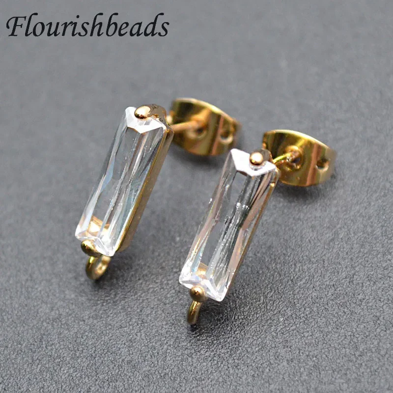 Nickle Free Rectangle Zircon CZ Beads Paved Gold Color Earring Hooks Stud DIY for Jewelry Making Supplies 20pcs/lot