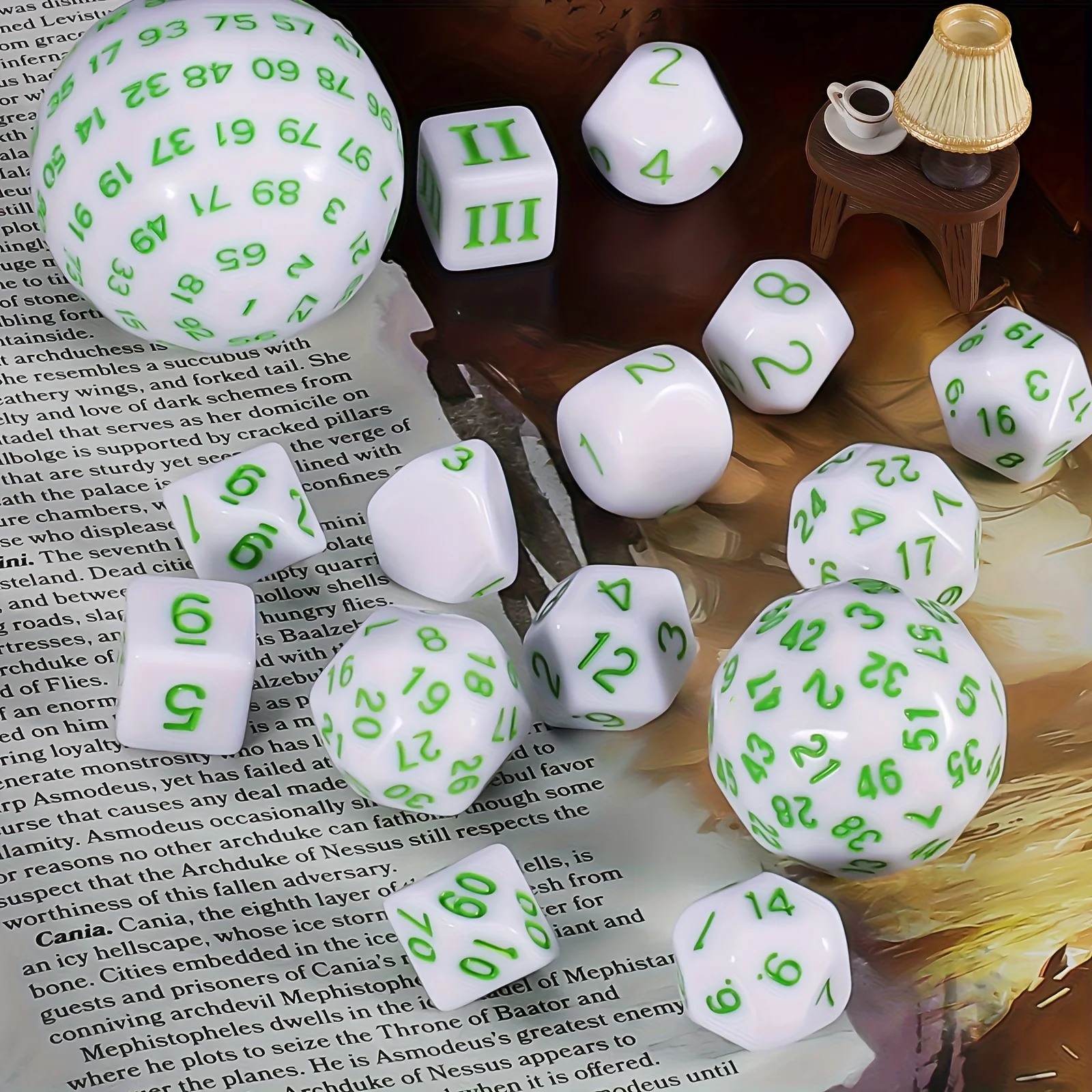 DND Polyeder-Würfelset D3-D100 (15 Stück) für Rollenspiele mit Kordelzugbeutel – Detail 3