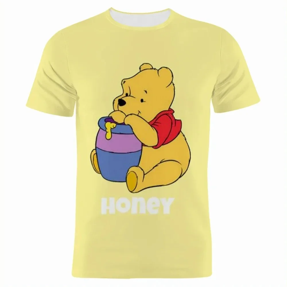 Miniso Disney Summer Cartoon Clothing Anime Winnie The Pooh Men\'s 3d Print T-shirts Casual 3D Print Girl Boy Children Tee Tops