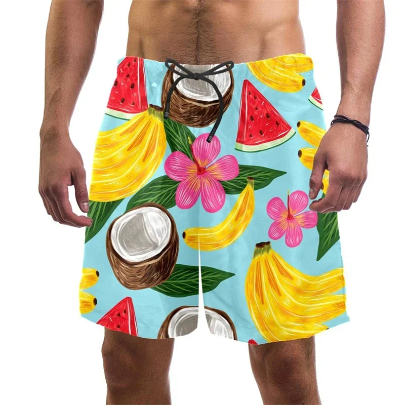 Hawaiian Beach Shorts Plants Flowers Fruit 3D Print Men Women Banana Trunks Casual Surfing Board Shorts Swimwear Kids Clothing