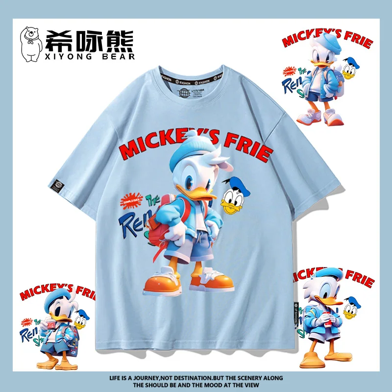 Disney Donald Duck loose cotton T-shirt men cartoon printed short sleeve design feel niche children's clothes