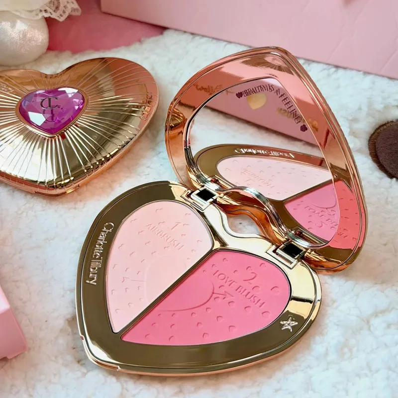 Charlotte 4 Colors Pink Diamond Heart-Shaped Lipstick Luminous Lip Glow and Two Color Heart Shape Powder Blusher Tilbury Makeup - view 2