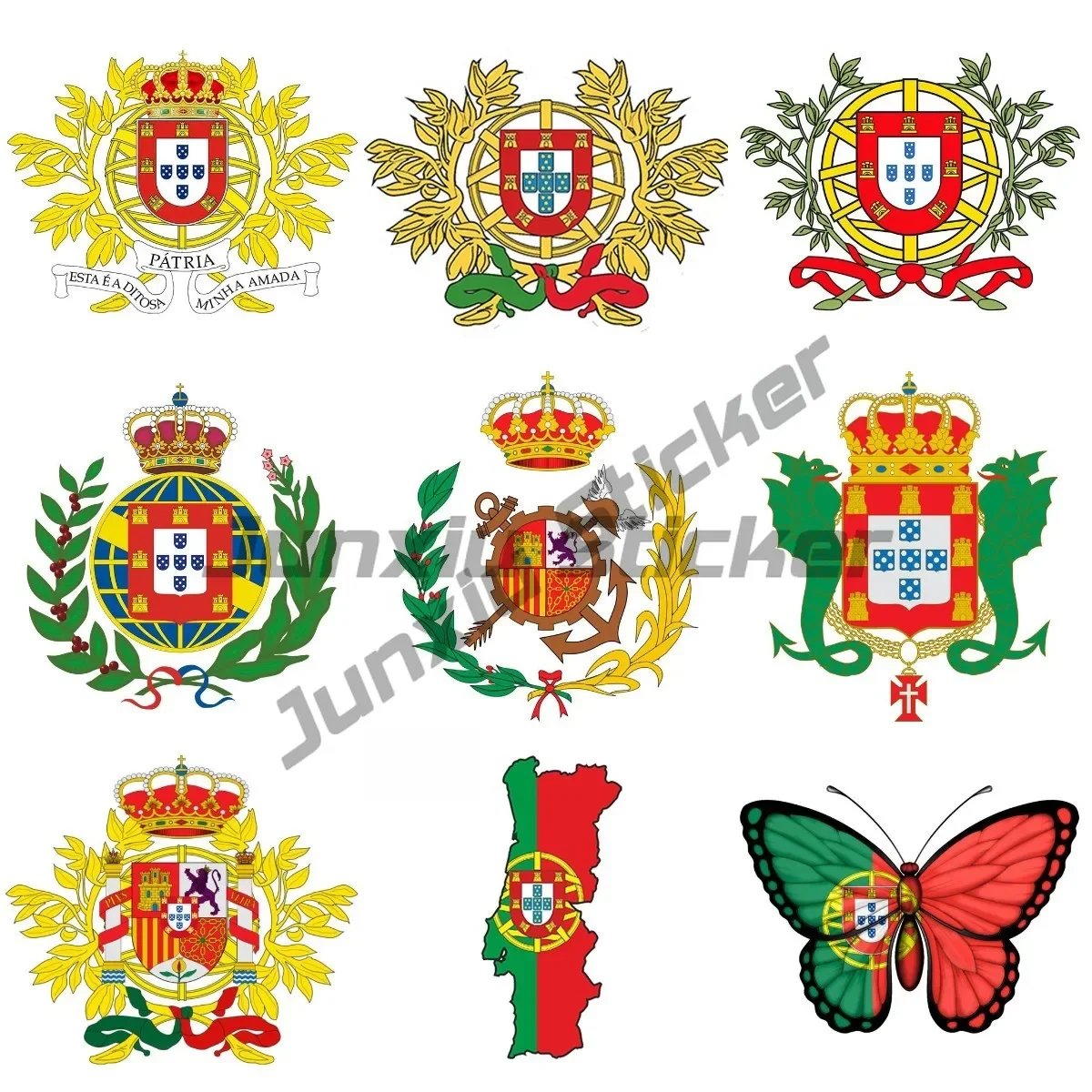 

Portugal National Flag Map National Badge Coat of Arms Decal Bumper Car Trunk Stickers Portuguese Sign Car Styling Cartoon