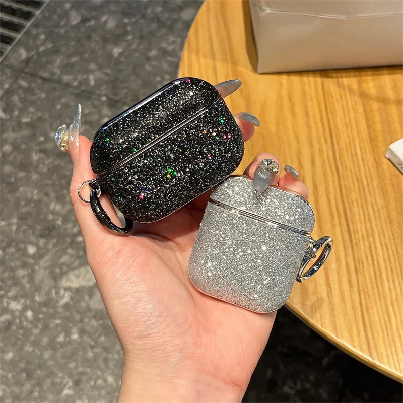 

Fashion Silver Glitter Headphone Case For Apple Airpods 4 3 2 Pro Cover Silicone Headset Cases for Airpod Pro2 Gen Cute Funda