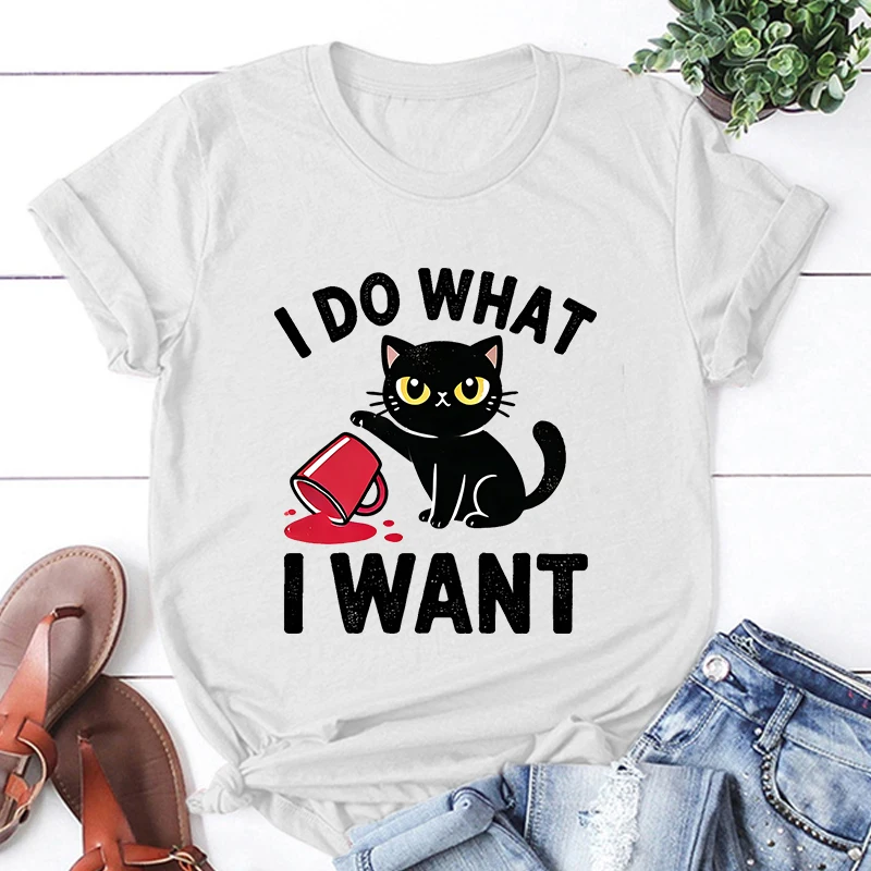 New Cat I Do What I Want Print T Shirts Women Men Casual Round Neck Tees Top Summer Cool Loose Short Sleeve