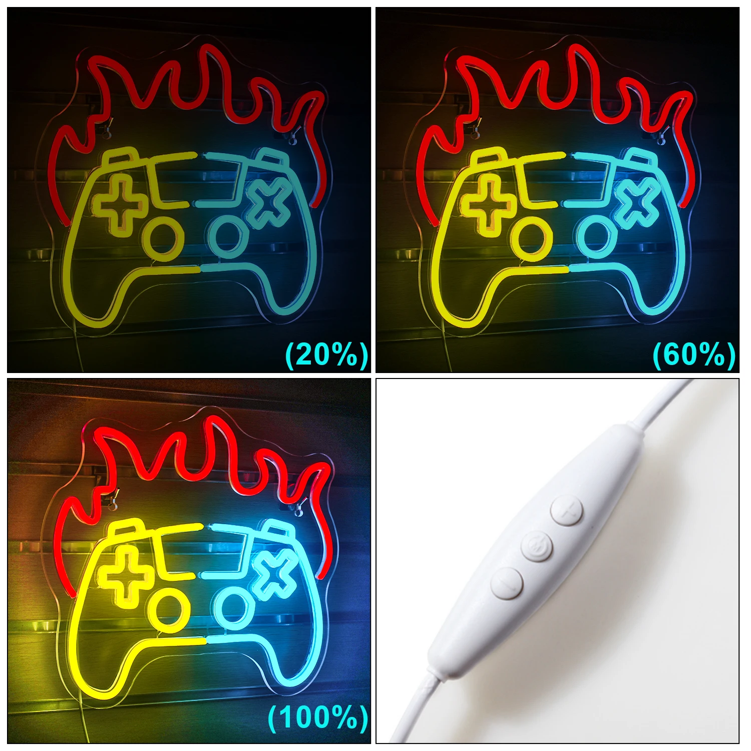 Gamepad Shaped Fire Neon Signs Gaming Room Decor Game Controller Light for Teen Boys Room Wall Decor Man Cave Playstation Neon