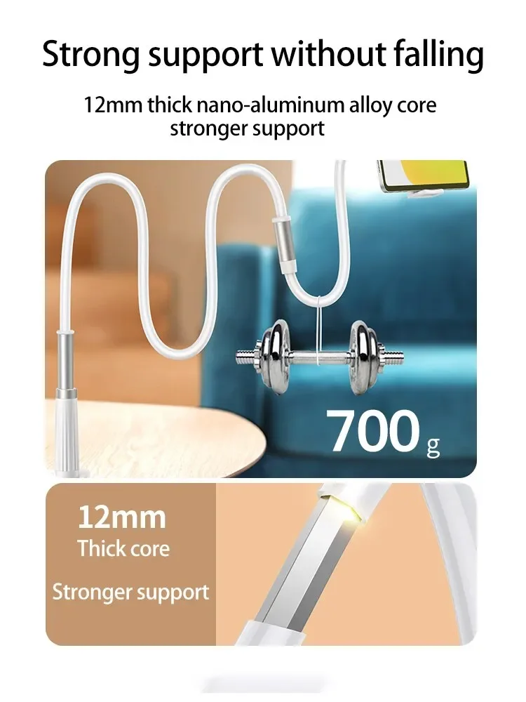 Clipe de telefone no suporte com aperto flexível braço longo pescoço de ganso preguiçoso suporte montagem braçadeira para iphone 15 pro max acessórios novo