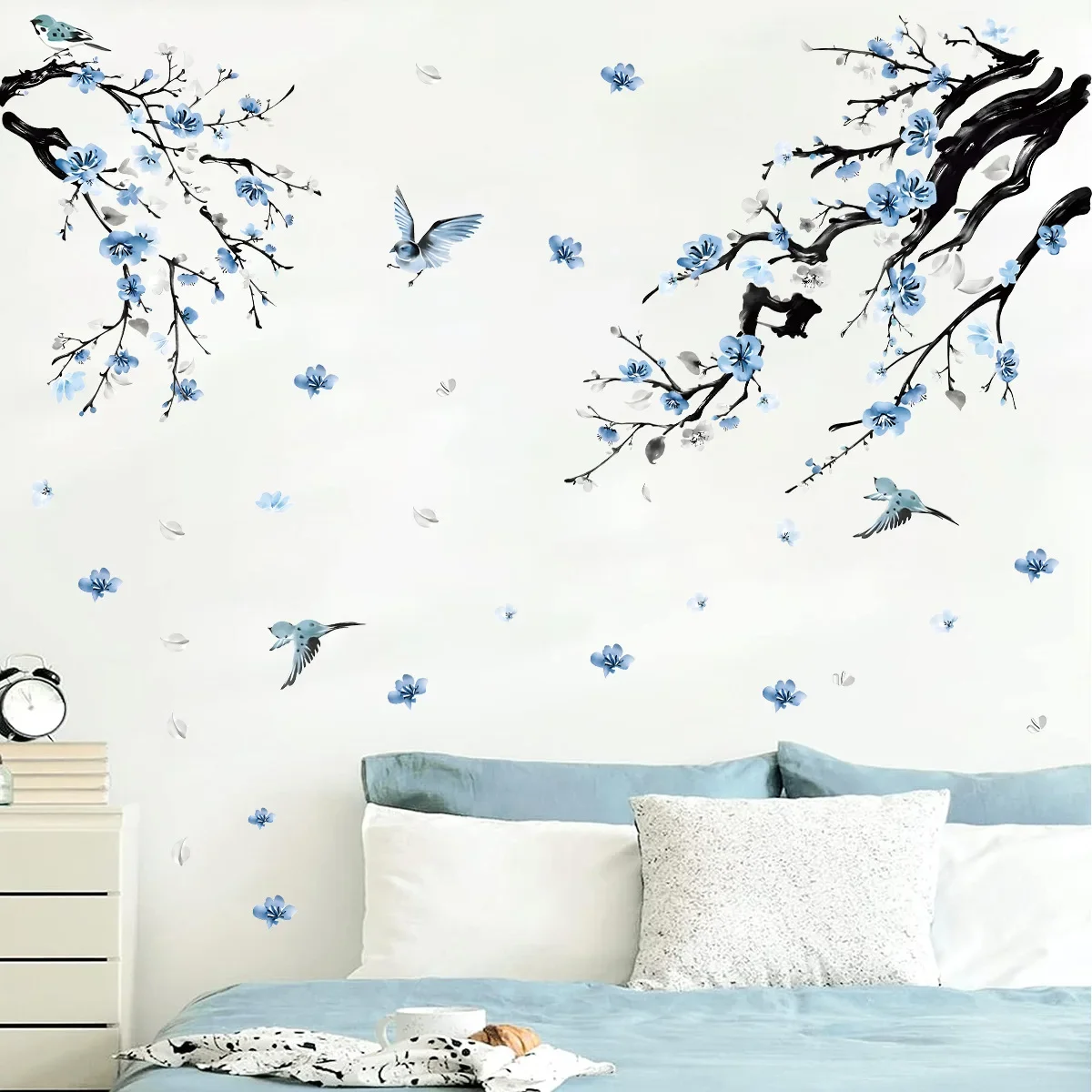 Watercolor Flower Tree Branch Wall Sticker Bedroom Playroom Blossom Bird Forest Wall Decal Living Room Sofa TV Background Decor