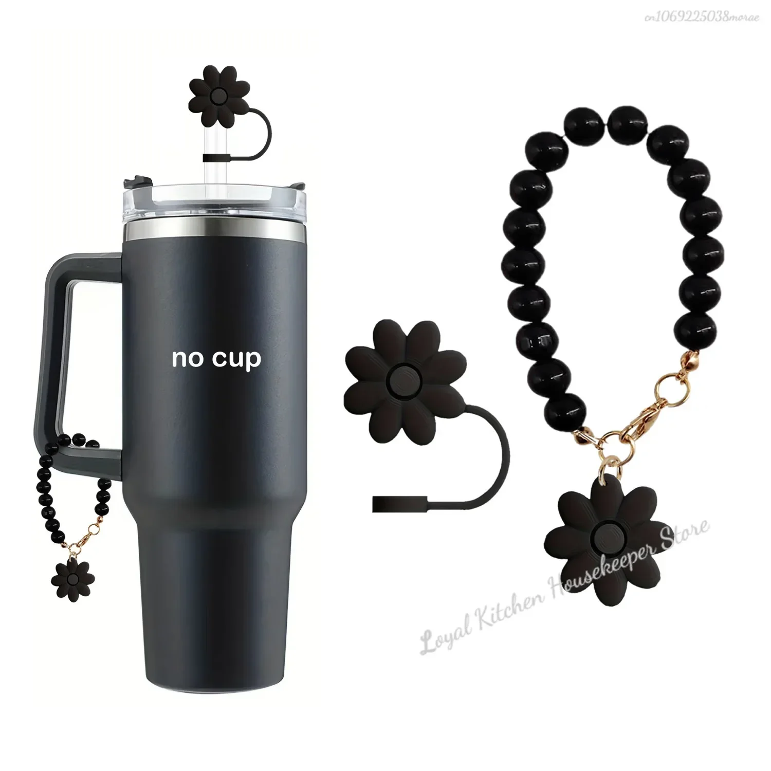 2pcs/set Black Flower Straw Covers Toppers for Stanley Cups 30&40 Oz Tumbler Accessories 4PCS Silicone Straw Caps 10mm Straws