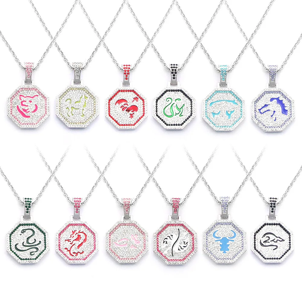 Anime Jackie Chan Adventures Necklace Chinese Zodiac Talisman Rhinestone Pendant Necklace For Women Men Fans Charms Jewelry Gift