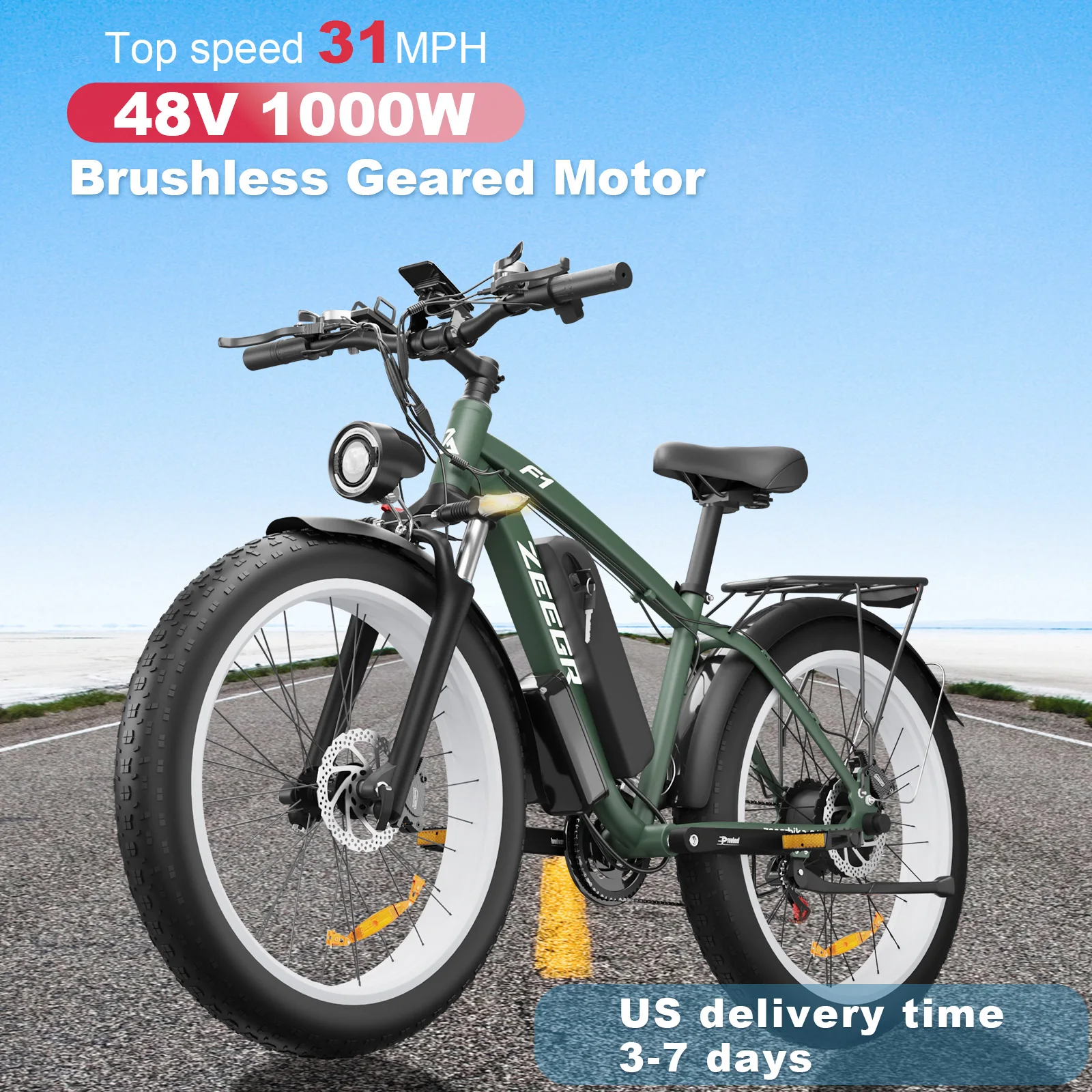 

Zeegr Fl 1000W Electric Bike All-TerrainFat Tire E-Bike 26" 1000W 48V22.4AH Brushless Motor 55km/h Max Speed Battery E-BIKE Ele