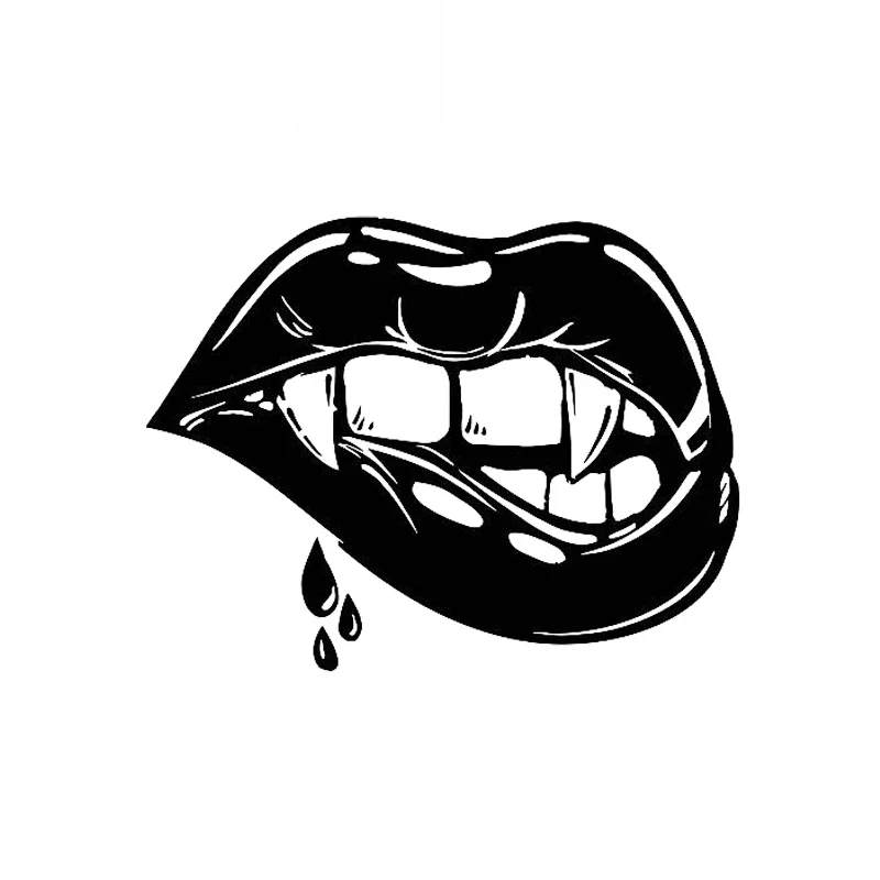 Female Lips Vampire Sexy Girl F Teeth Fashion Stickers Pvc Decals Suitable for All Kinds of Cars Black/white, 13cm*10cm