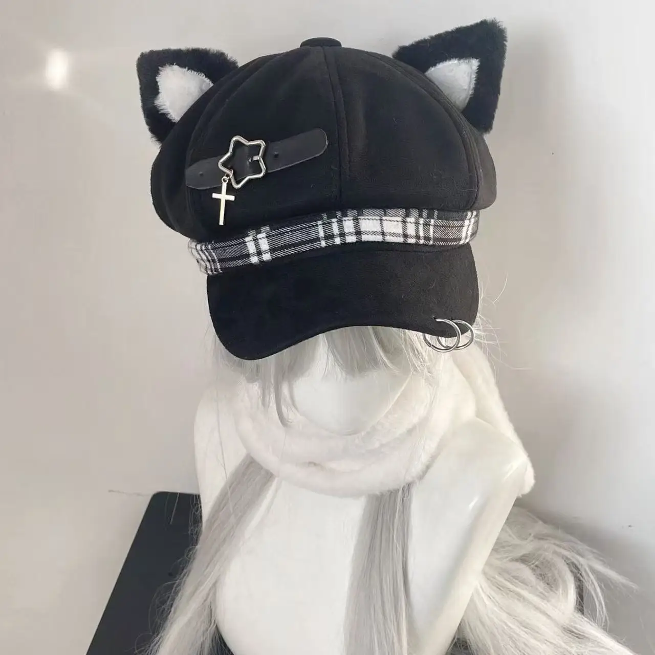 New Women Cute Cat Ear Octagonal Hats Women Subculture Punk Cap Beret Women Vintage Painter Winter Hats  Y2K Octagonal Caps