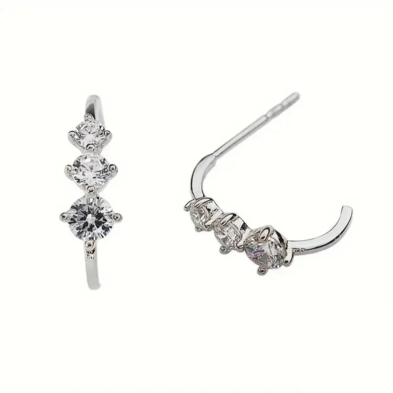 Huitan Bling Bling Zirkonia Ohrstecker Weiblichen Minimalistischen Stil Elegante Temperament Zubehör Trendy Hochzeit Schmuck