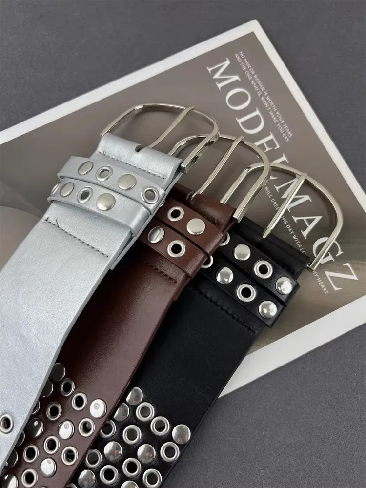 Women's Vintage Rivet PU Leather Punk Corset Female Cummerbund Coat Waistband Dress Decration Wide Belt J1852