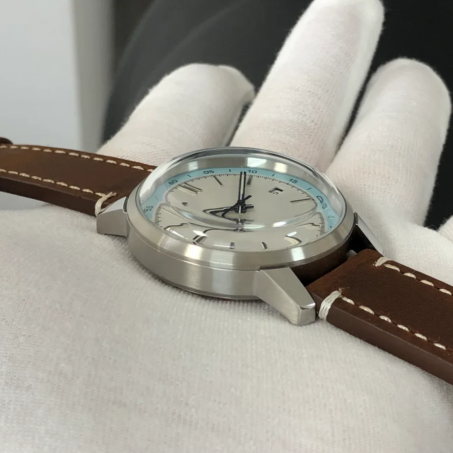 นาฬิกาข้อมือผู้ชายรุ่นใหม่ ขนาด 40 มม. ไม่มีโลโก้ กลไกอัตโนมัติ CN NH35 พร้อมหน้าต่างแสดงวันที่ กระจกทรงกลม รุ่นนักบิน GR1230-25