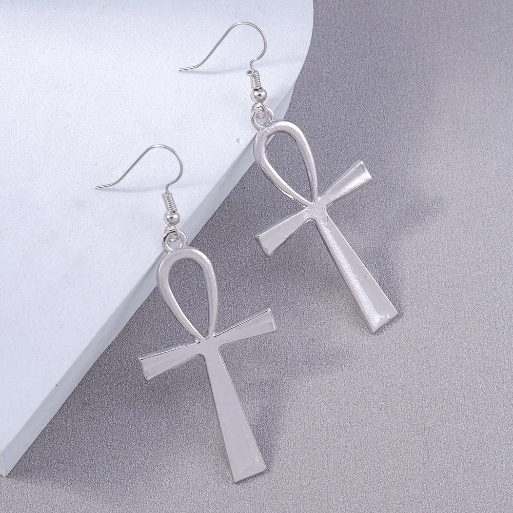 Aihua Große Steampunk Vintage Ägyptische Ankh-Kreuz-Ohrringe für Damen und Herren, Gothic Persönlichkeits-Ohrringe für Damen und Herren, Schmuck – Detail 5