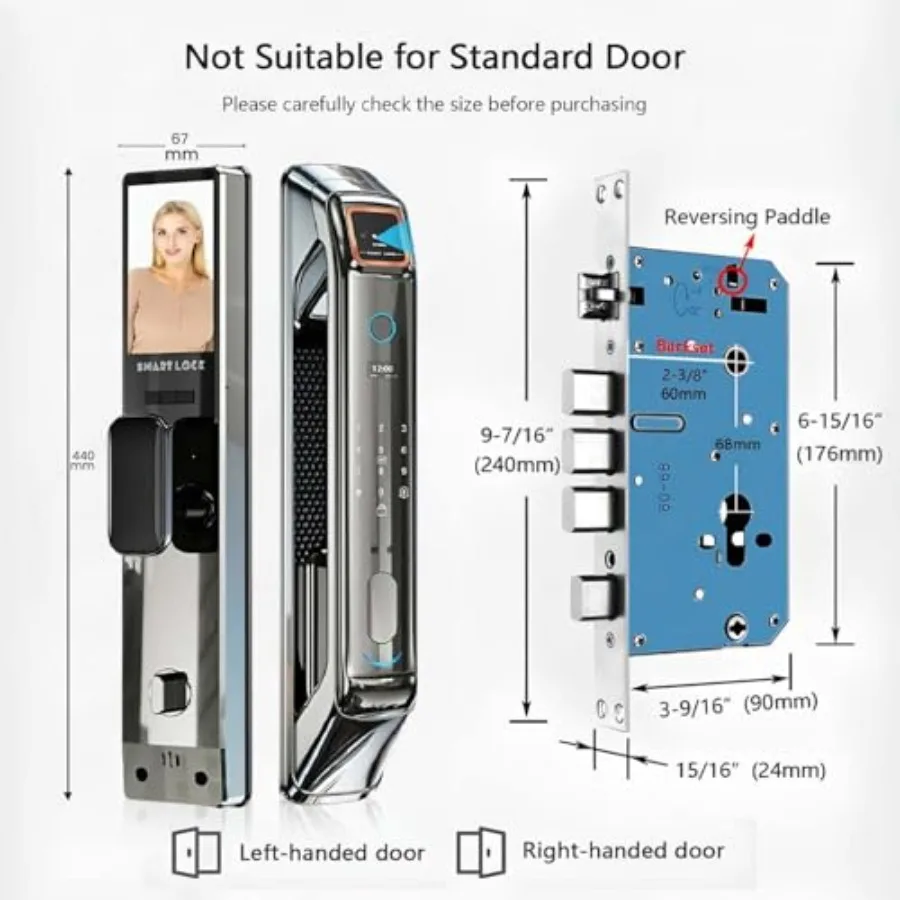 Smart Door Lock for Home/Office: Aluminum Alloy, Matte Black, Camera + 3D Face Recognition + Palm Vein Biometric Security, App