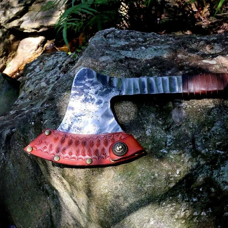 Multi Functional All Steel Outdoor Campsite Cutting Tactical Axe Handmade Forging Axe with Cowhide Cover EDC Hand Tool