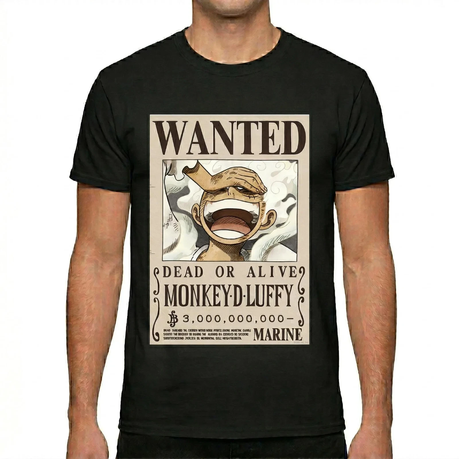 2026 Sommer ONE PIECE Anime Wanted-Print Lockeres Kurzarm-T-Shirt aus reiner Baumwolle für Kinder – Unisex Freizeit Y2K