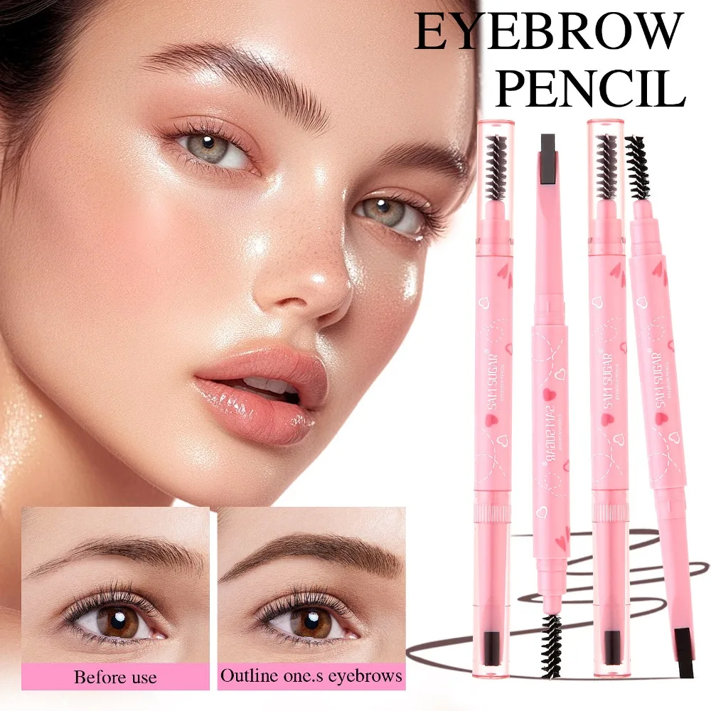 Matita per sopracciglia automatica con punta tagliata ascia e pennello per sfumare Formula micro-fine impermeabile per tratti naturali simili ai capelli