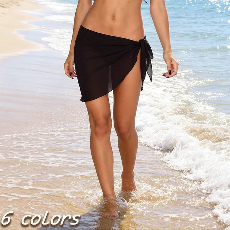 

Короткая шифоновая юбка-саронг для пляжа, накидка-шарф для женщин, короткая пляжная одежда для купальника