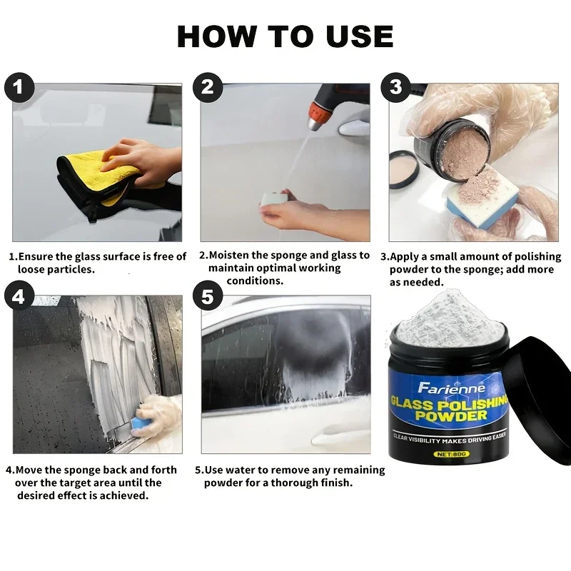 ผงขัดกระจกขั้นสูง-ขจัดรอยขีดข่วนและจุด ขัดเงาอย่างรวดเร็ว เพิ่มความใสของกระจกรถยนต์และกระจก