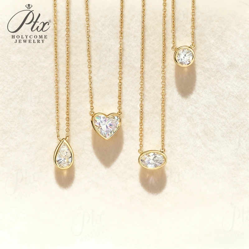 Stackable Diamond Necklaces 18K 14K 10K Gold 925 Silver Moissanite Pear Oval Heart Round Shape Bezel Setting Gift Classical