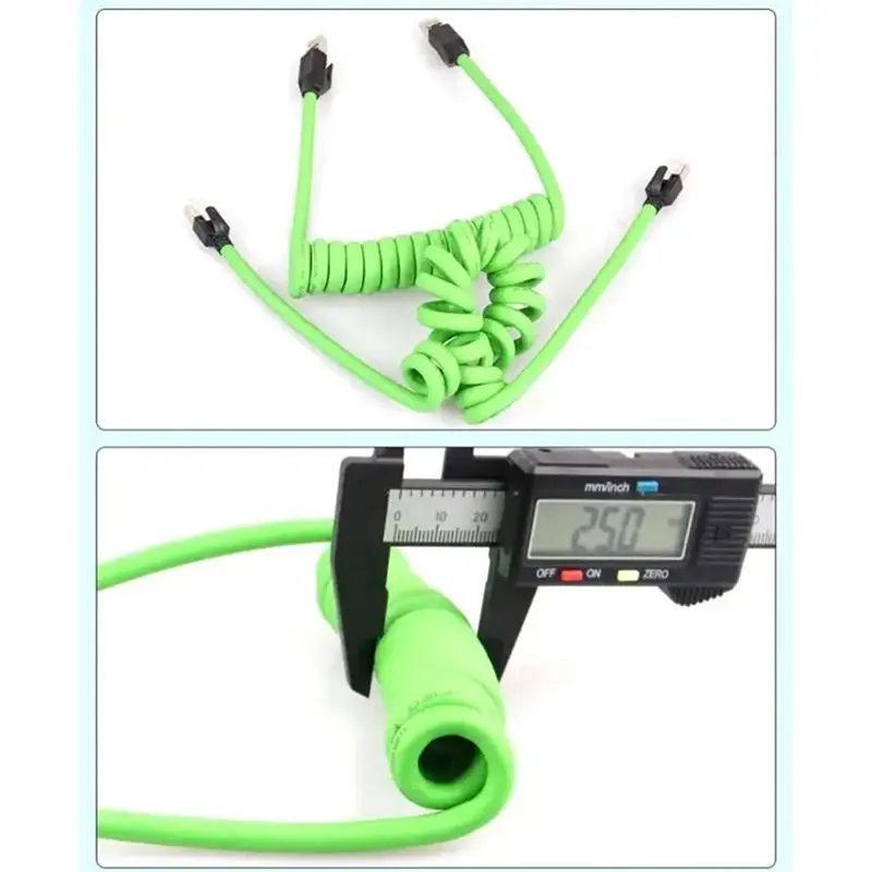 AED7-CAT6A Gigabit Shielded Spring Network Cable Shielded 8Pin RJ45 Servo Spiral Ethernet Wire CTA6A Industrial Line 5M