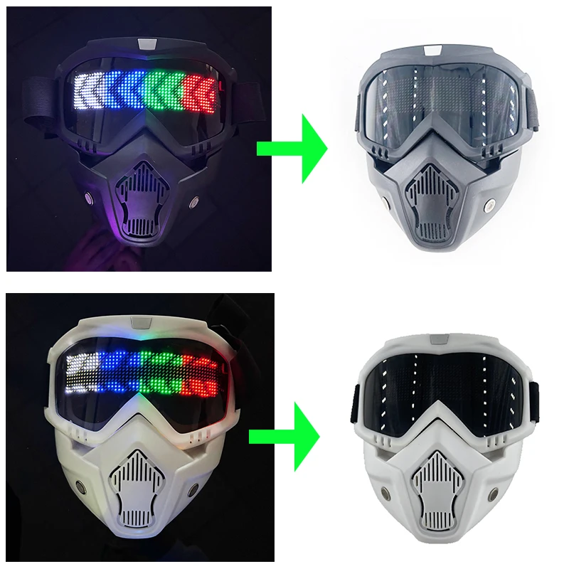 Full Face LED Programmable Display Mask Bluetooth App Control RGB Light Up Visor Mask Cool Motorcycle Ski Helmet Mask For Adult