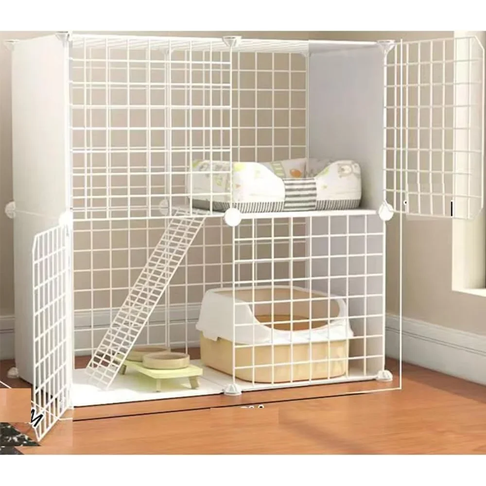 

2 Tier Metal Cat Cage Indoor Cat Enclosures DIY Cat Playpen Metal Kennel for Small and Medium Cats Kittens Kitty