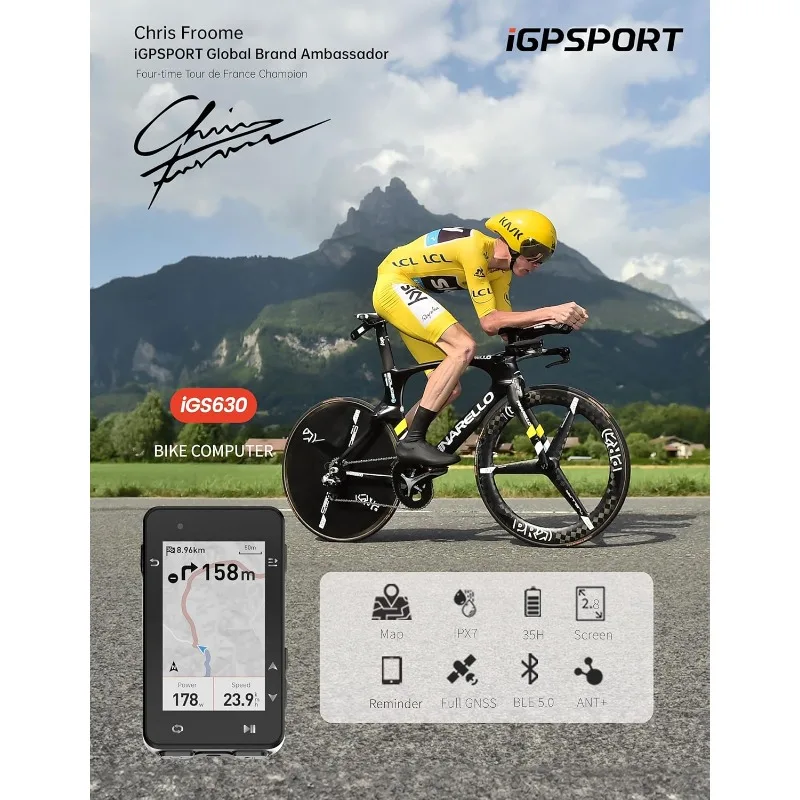 iGS630 GPS Bike Computer, 2.8‘’ Map Navigation iClimb Training Function MTB Wireless Cycling Computer GPS Unit IPX7