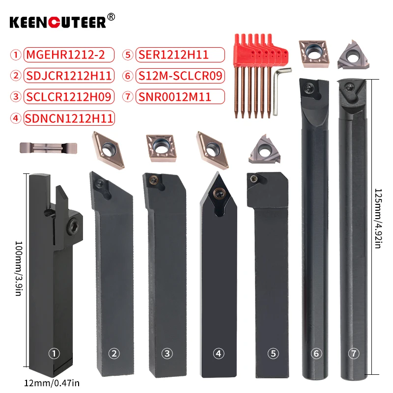 10/12/16MM Draaigereedschap Sets MGEHR SDJCR SDNCN SCLCR SER SNR Draaibank Kotterbaar Met 7PCS Carbide Insert CNC Snijden Houder - afbeelding 1