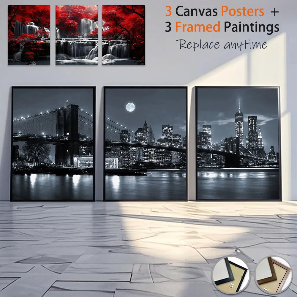 

Buy Three Get Three Free, 12*16in Canvas Poster Landscape, Polished Plexiglass Frame, Modern Wall Art for Home Room Decor