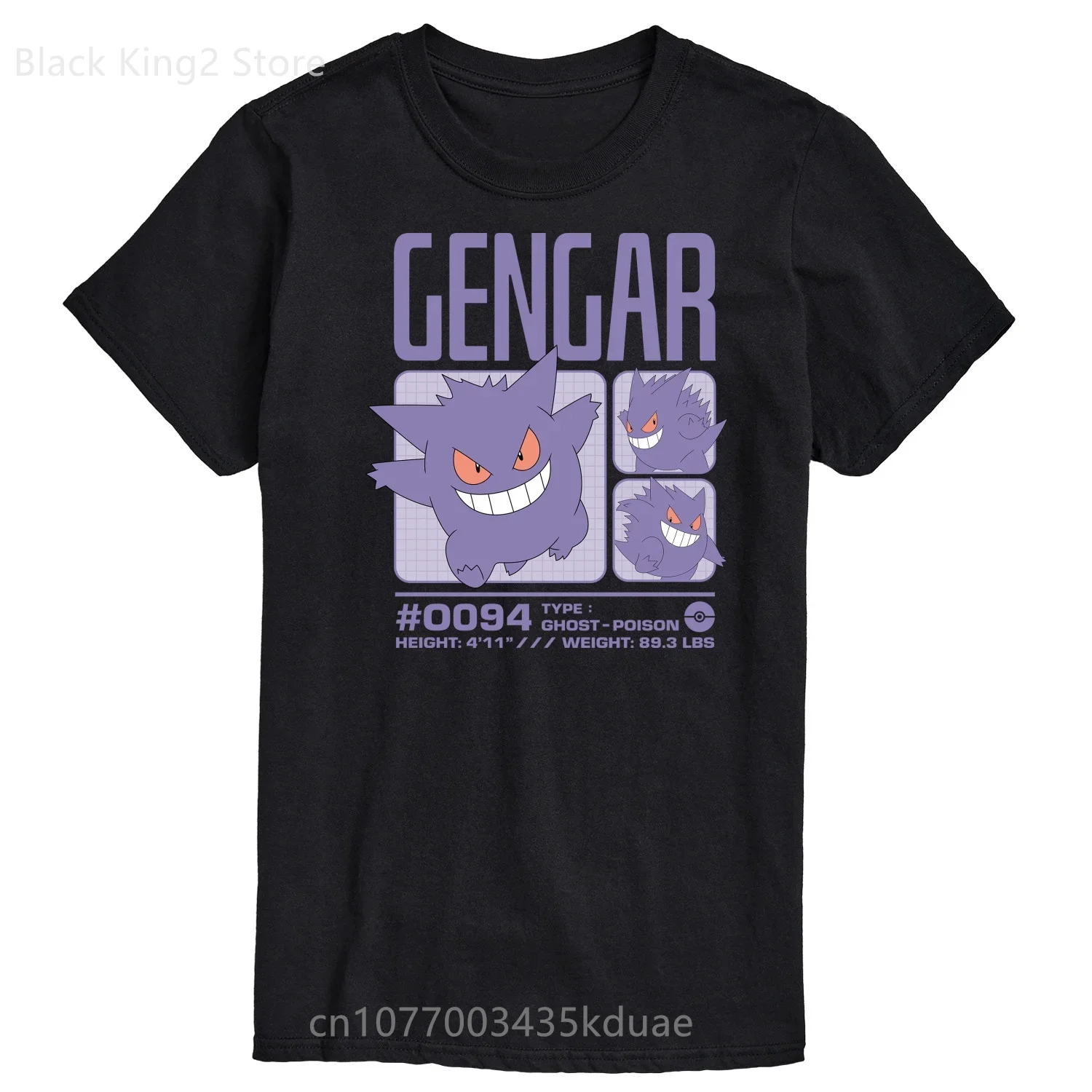 Pokémon Pastel Gengar Stats T-Shirt Mens Anime&Manga Graphic Cotton T Shirts for Women Men Clothing Streetwear Short Sleeve Tops