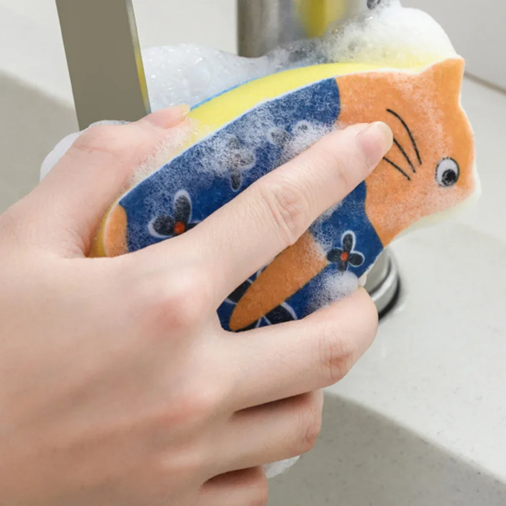 Japanese Kitchen Dishwashing Sponge Cat Cute Cartoon Dishwashing Cloth Cleaning Products Kitchen Supplies