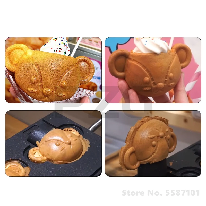 Electric 110V 220V Digital Ice Cream Taiyaki Machine Teddy Bear Shaped Ice Cream Cone Waffle Maker Equipment Commercial Use