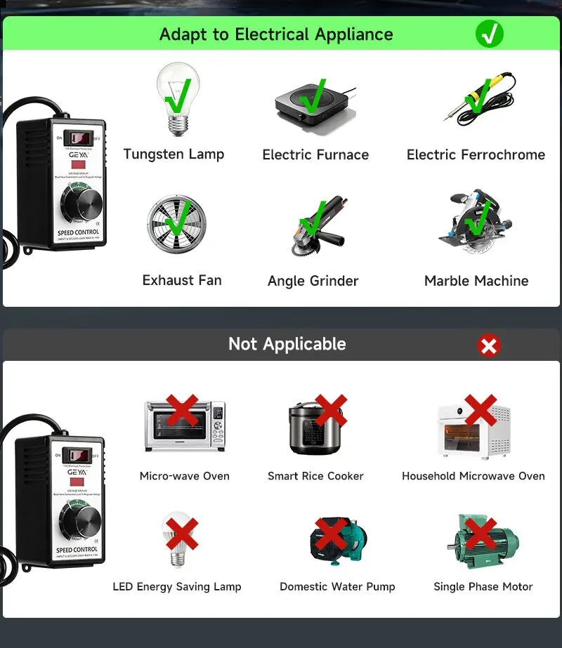 GEYA 15A Stufenloser Drehzahlregler für Winkelschleifer, Handbohrer, Elektropolierer & Werkzeuge 220V – Detail 8