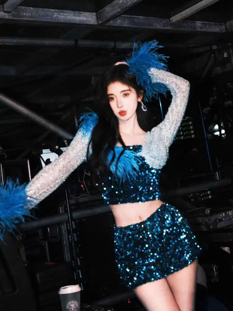

Women Girls Sexy Sequins Jazz Hiphop Dance Suits Stage Show Singer DJ Performance Costumes Party Bar Clubwear