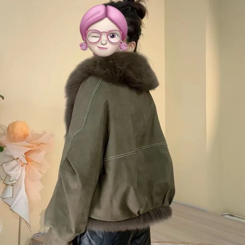 Style Large Fur Collar Motorcycle Short Fur-like Fur Coat Women's Best-selling Parker Down Jacket Outerwear New Autumn Winter