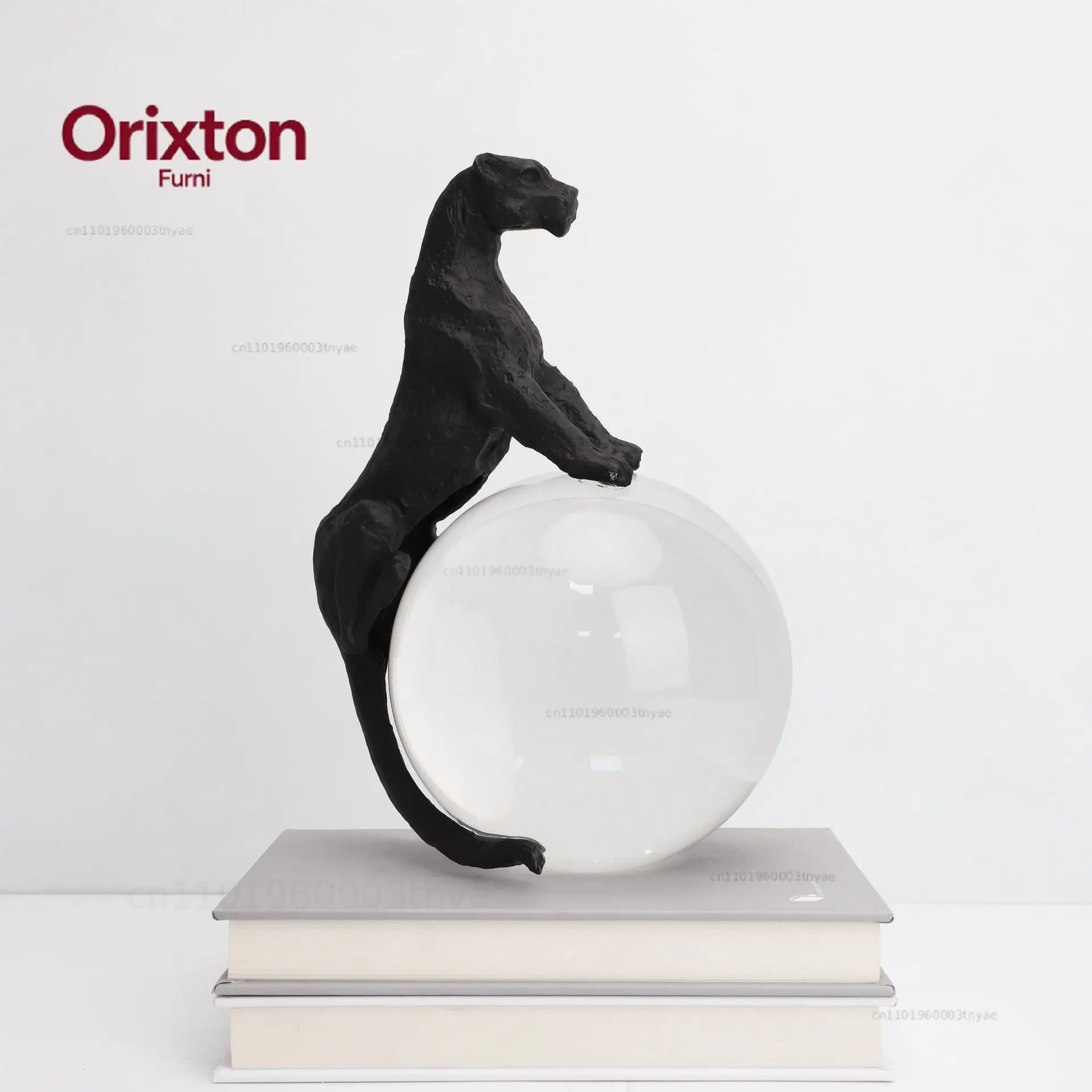 Creative Crystal Ball Panther Cheetah Leopard Metal Animal Sculptures Glass Decorative Figurines Home Decoration Accessories