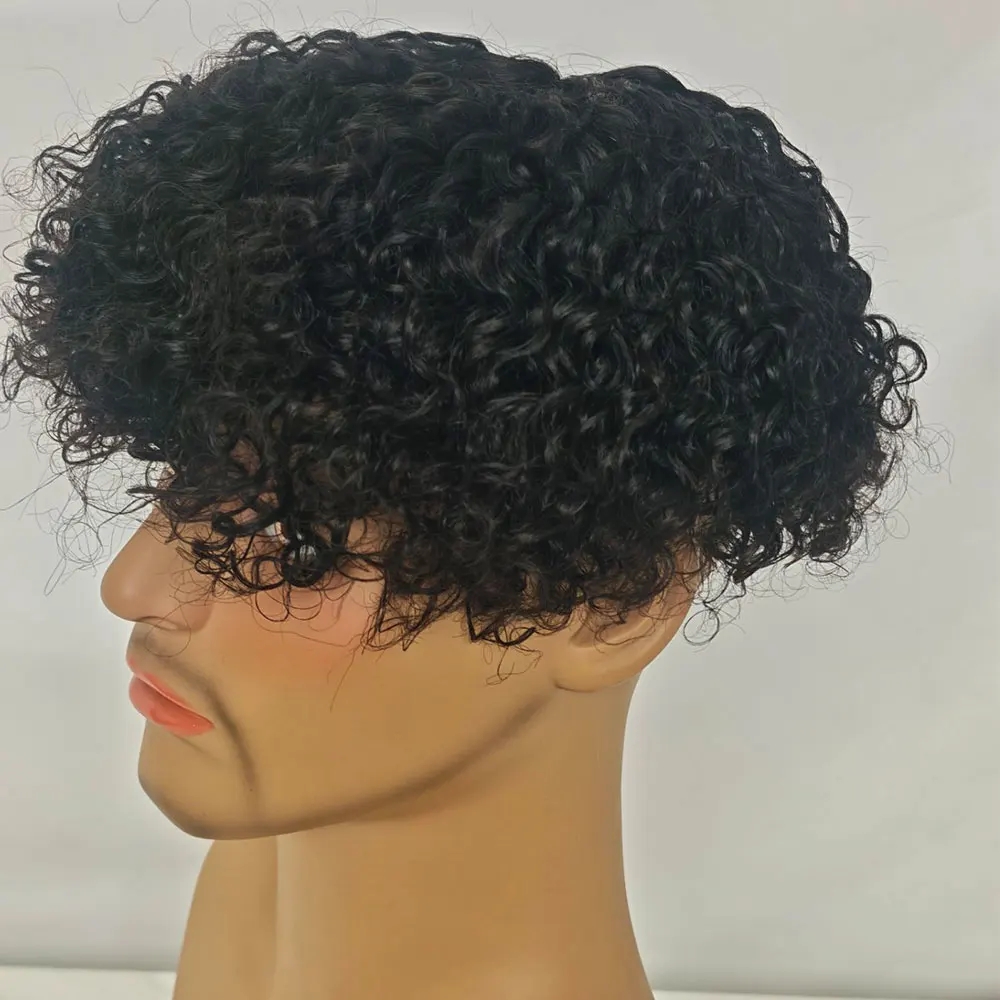 

Fine Mono Durable Curly Human Hair Toupee With NPU Toupee For Men Human Hair Piece Water Wave Men's Replacement Systems