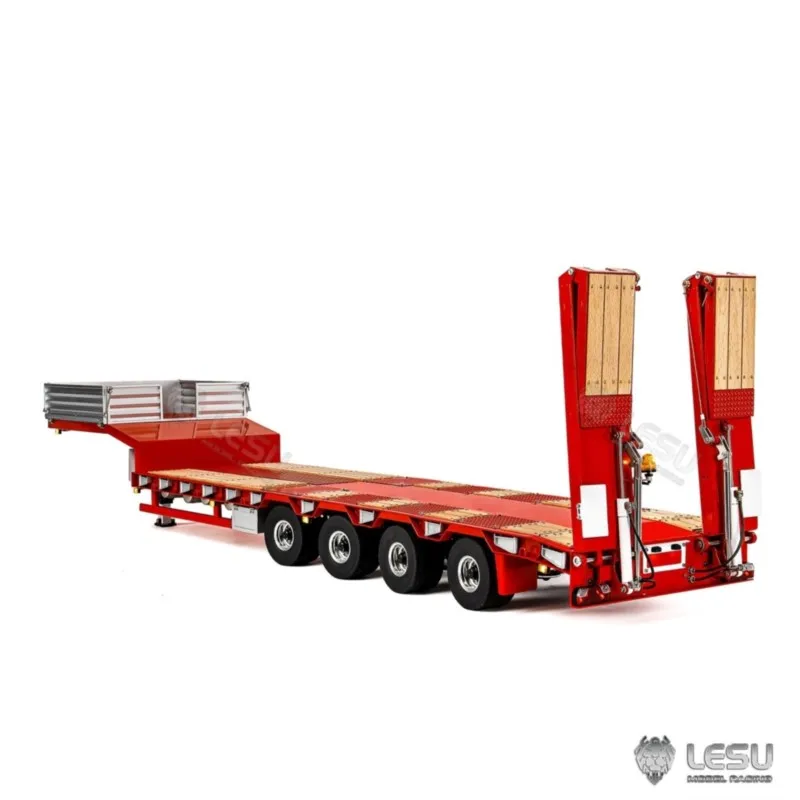 1/14 LESU 4 ejes RC remolque hidráulico remolques de Radio de Metal con patas de elevación electrónicas para modelos de camiones tractores