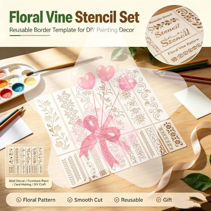 12pcs Flowers Grass Trees Plants For DIY Craft Wood Wall Canvas Stencil Painting