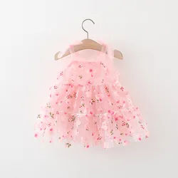 (0-3 Years Old) Summer Baby Girl Wearing Petal Suspender Princess Dress, Girl Mesh Birthday Party Dress