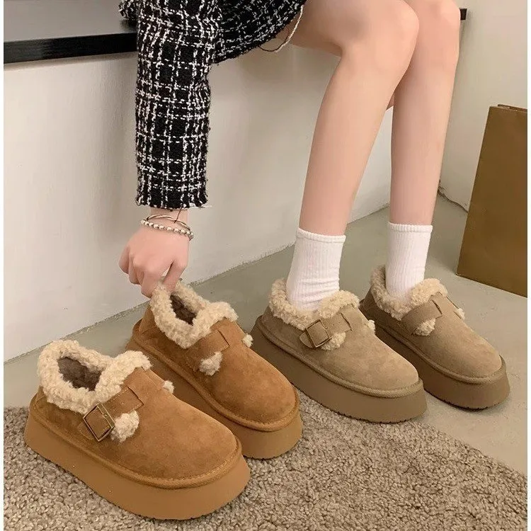

Thick Bottom Fleece Lined Winter Boots Women's Retro Shoes Cotton Fur Women's Footwear Casual Style Flat Heel